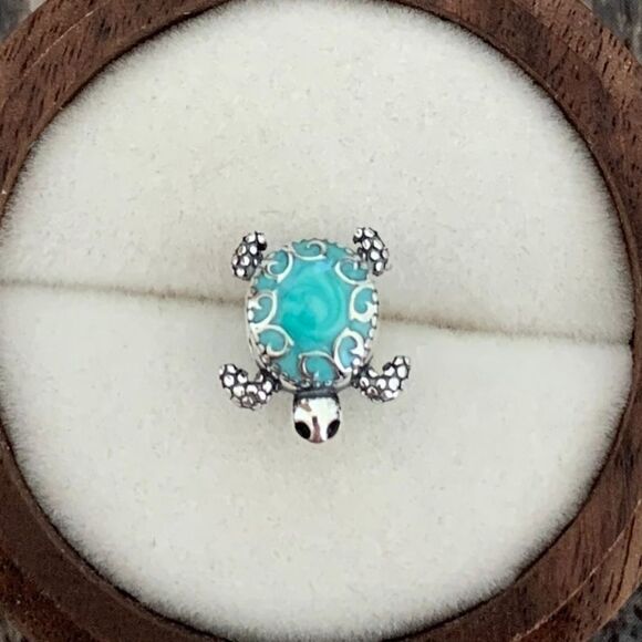 925 Sterling Silver Turquoise Turtle Charm - Picture 1 of 8